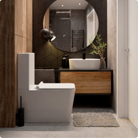 унитаз напольный безободковый aquame aqm1003, в комплекте c сиденьем softclose, горизонтальный выпуск, белый глянцевый