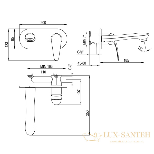 смеситель для раковины встраиваемый lemark linara lm0426c,  хром