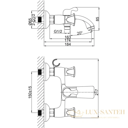 смеситель d&k hessen.grimm da1383201 для ванны, хром