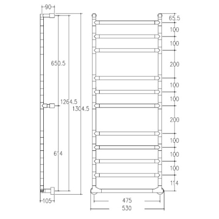 полотецесушитель электрический, 130,5х53 см, margaroli sereno 5744711crnb, хром