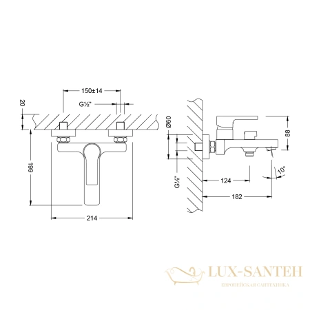 смеситель для ванны lemark aura lm0614ch, с душевым набором, хром