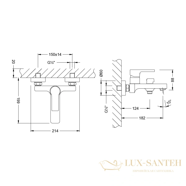 смеситель для ванны lemark aura lm0614ch, с душевым набором, хром