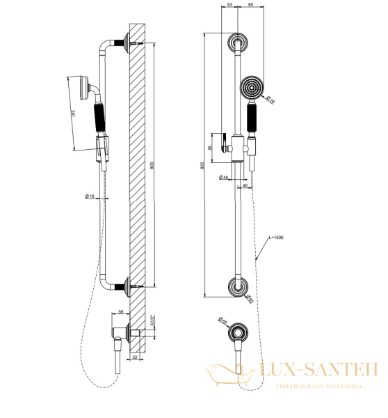 душевой гарнитур gessi venti20 65142.710, brass pvd