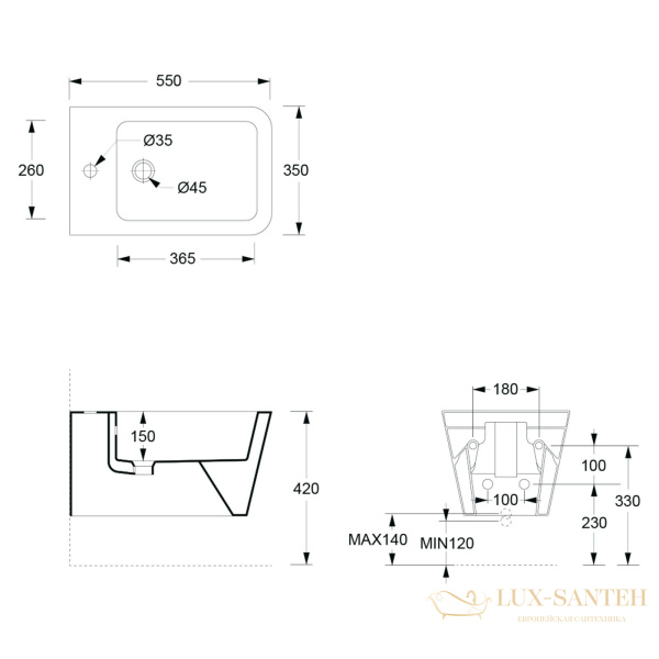 биде подвесное alice hide square, 31220101 550*350, белый глянцевый