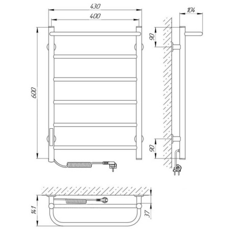 полотенцесушитель с/т laris прайм п6 400/600 левый тэн 73207647