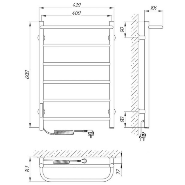 полотенцесушитель с/т laris прайм п6 400/600 левый тэн 73207647
