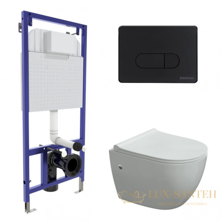 комплект berges  043274: подвесной унитаз okus с системой инсталляции novum 525 и панелью смыва, черный матовый