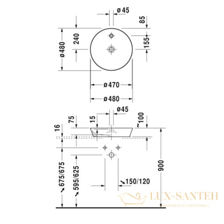 раковина накладная duravit cape cod 2328480000 ⌀ 480 мм, белый