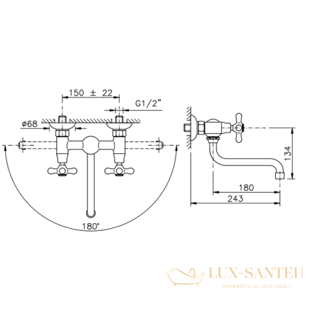 смеситель для раковины, nicolazzi nuova brenta, 2505cr, настенный, хром
