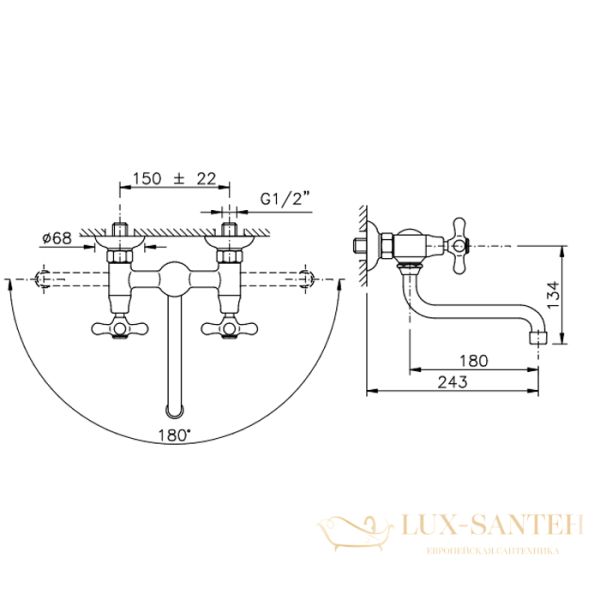 смеситель для раковины, nicolazzi nuova brenta, 2505cr, настенный, хром