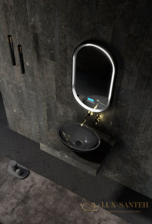 раковина накладная карбоновая abber karbon ak2042, 50х35 см, черный глянцевый