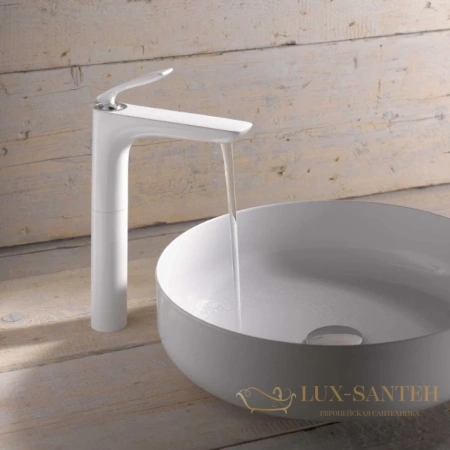 смеситель для раковины kludi balance white 522969175 без донного клапана, хром/белый