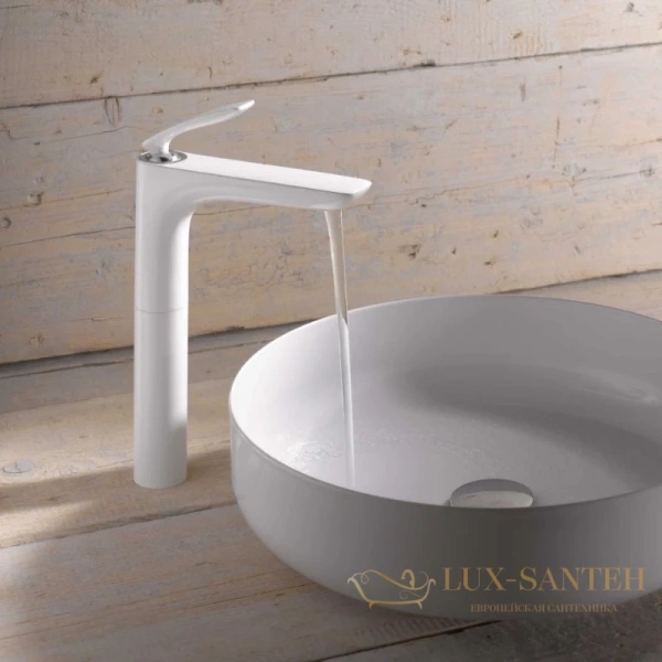 смеситель для раковины kludi balance white 522969175 без донного клапана, хром/белый