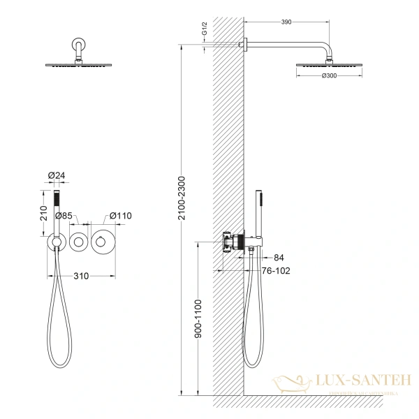 душевая система для душа термостатическая встраиваемая timo saona sx-2359/13sm, никель брашированный