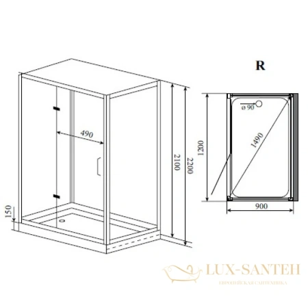 душевая кабина timo puro h-511 r 120x90x220 см, стекло прозрачное