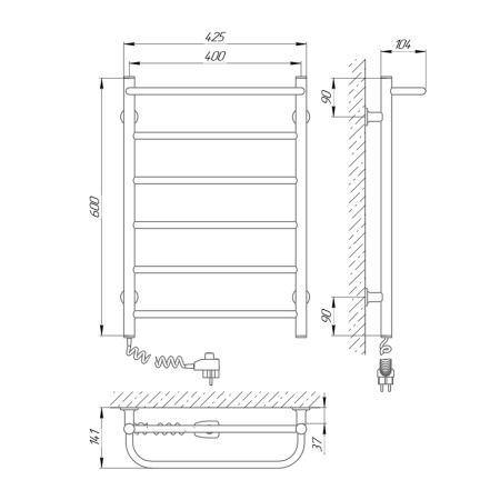 полотенцесушитель с/т laris прайм чк п6 400/600 левый тэн 75201059, белый