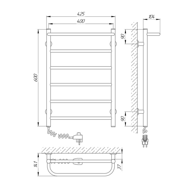 полотенцесушитель с/т laris прайм чк п6 400/600 левый тэн 75201059, белый