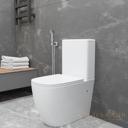 унитаз напольный безободковый charus caravan r&t ct700-131w, в комплекте c бачком с арматурой слива и сиденьем softclose, горизонтальный выпуск, белый