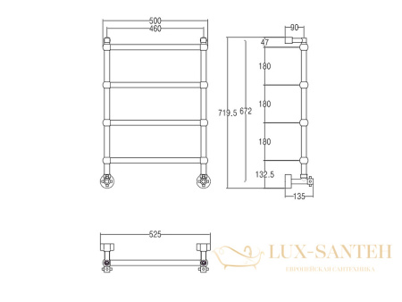 полотенцесушитель водяной margaroli sole 442ts 442ts4604ob, высота 71.4 см, ширина 52.5 см, состаренная бронза