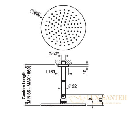 верхний душ gessi rilievo 59150.279 ø 200 мм, white cn