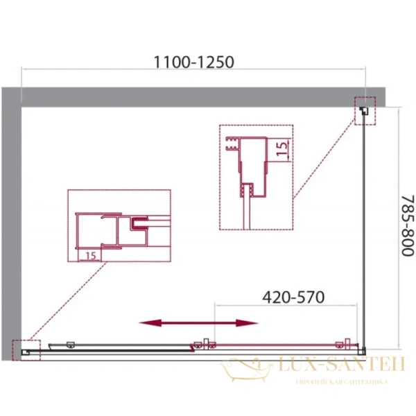душевой уголок belbagno unique-ah-1 unique-ah-1-110/125-80-m-cr 110-125x80 см, стекло матовое