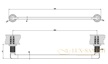 полотенцедержатель gessi inciso 58500.246 45 см, gold pvd