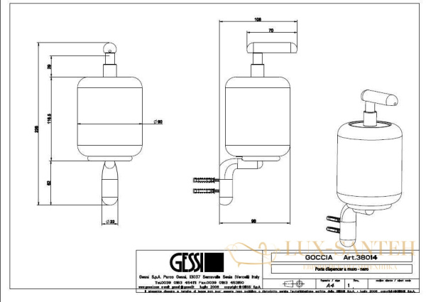 дозатор gessi goccia 38014.031, хром/черный