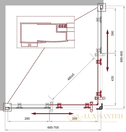 душевой уголок belbagno uno uno-195-ah-2-90/70-c-cr 90х70 см профиль хром, стекло прозрачное 