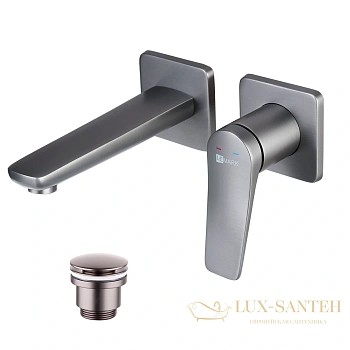 смеситель для раковины встраиваемый lemark bronx lm3736gm, с донным клапаном, графит