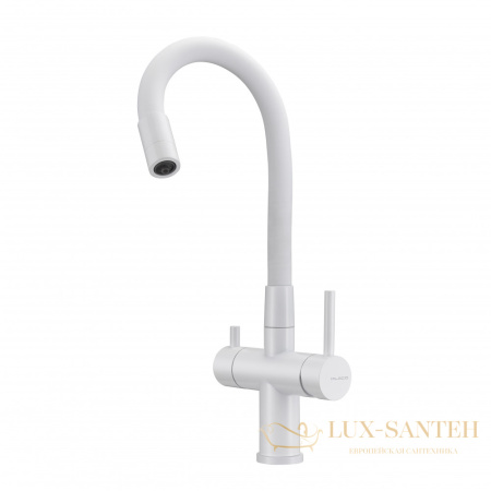 смеситель для кухни под фильтр с гибким изливом milacio ultra mcu.560.wh, белый матовый/белый