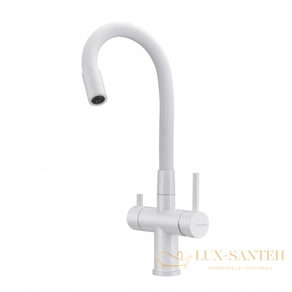 смеситель для кухни под фильтр с гибким изливом milacio ultra mcu.560.wh, белый матовый/белый