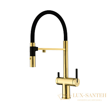 смеситель для кухни под фильтр с гибким изливом paulmark gravity gr213888-g, золото