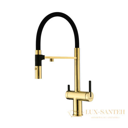 смеситель для кухни под фильтр с гибким изливом paulmark gravity gr213888-g, золото