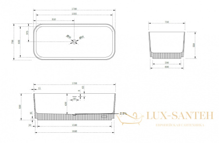 ванна свободностоящая из искусственного камня abber stein as9663violett, 170х75х55h см, фиолетовый матовый/белый матовый 