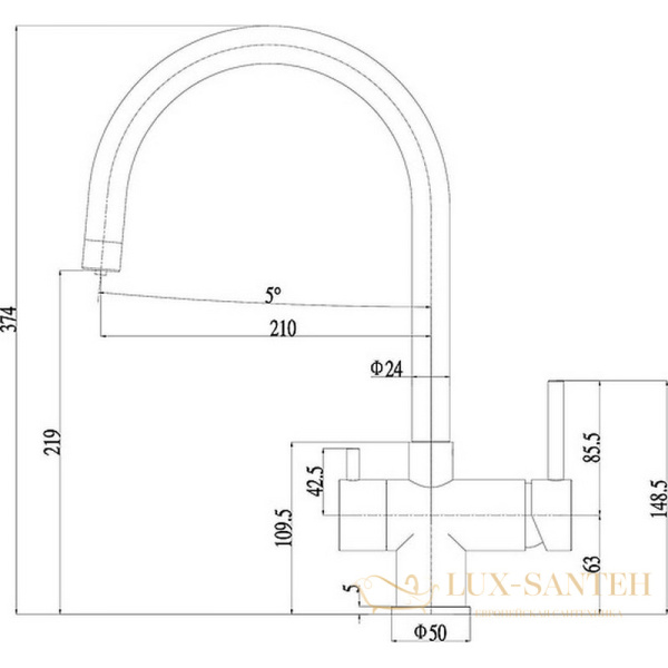 смеситель zorg inox szr-7020 для кухни, хром