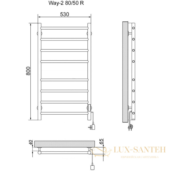 полотенцесушитель электрический кабельный ника way-2 80/50 ral9016 белый матовый u