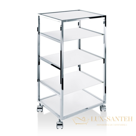 стеллаж decor walther rw2 0702404 на колёсиках, хром/матовое стекло