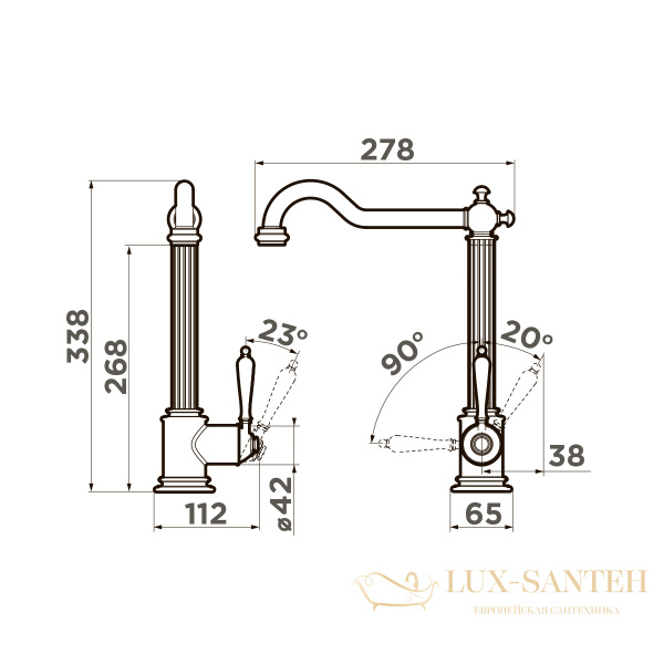 смеситель omoikiri toshima-si 4994326 для кухни, античное серебро