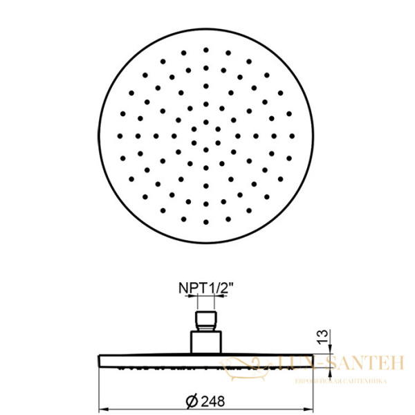 верхний душ 248 мм, almar round, e044252.316, без кронштейна, нержавеющая сталь брашированная