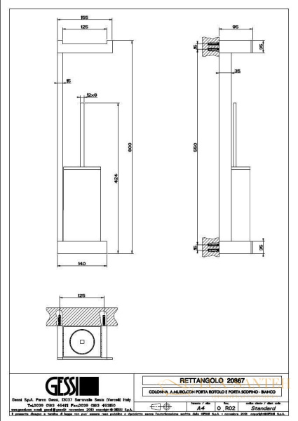 стойка gessi rettangolo 20867.031 для туалета, хром/белый