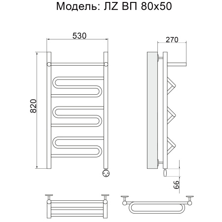полотенцесушитель электрический ника curve лz вп 80/50 правый тэн, цвет хром