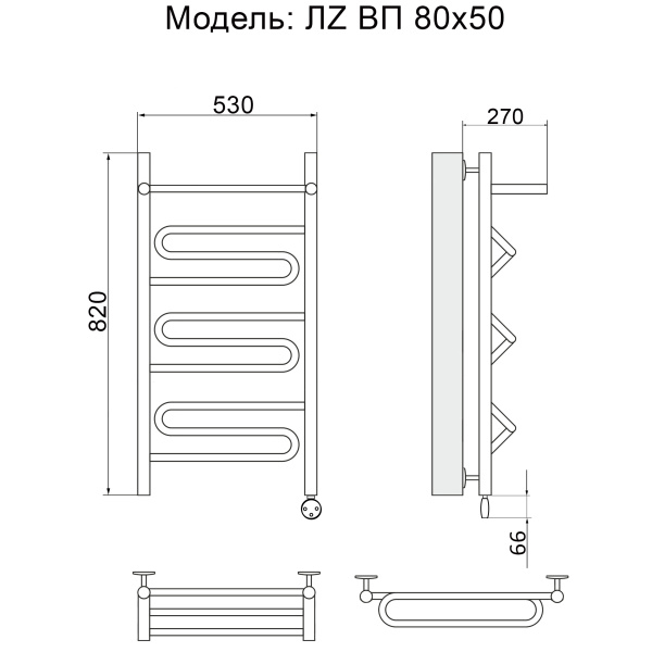 полотенцесушитель электрический ника curve лz вп 80/50 правый тэн, цвет хром