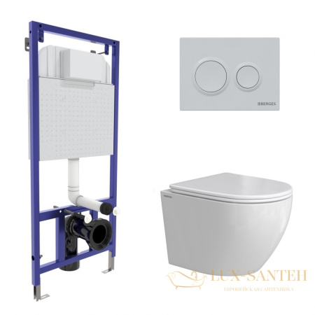 комплект berges 043391: подвесной унитаз okus rimless с системой инсталляции novum 525 и панелью смыва, белый