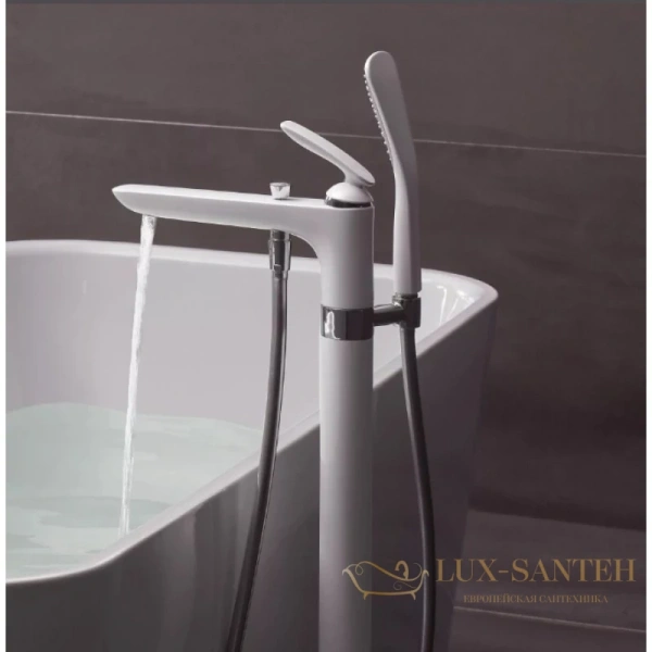 напольный смеситель kludi balance white 525909175 для ванны, хром/белый