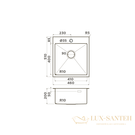 кухонная мойка omoikiri akisame 46-in нерж.сталь х нержавеющая сталь, 4973057