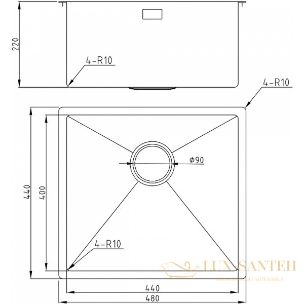 кухонная мойка milacio denia mc.77449 48 см, вороненая сталь