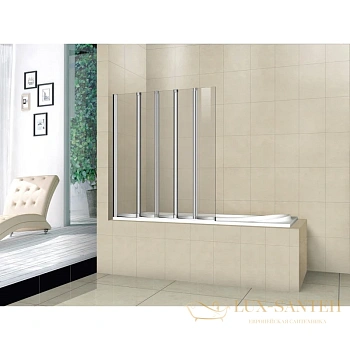 шторка для ванны cezares pratico-v-5 pratico-v-5-120/140-p-cr-l 120 см, стекло рифленое