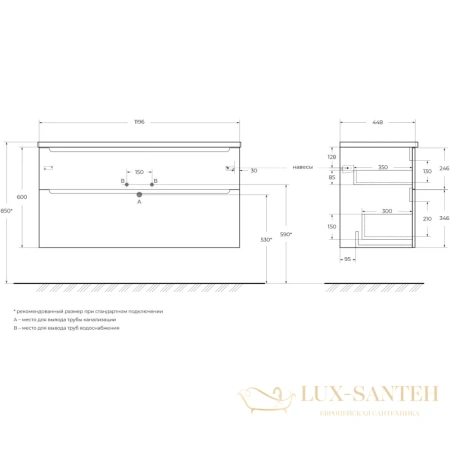 тумба belbagno etna etna-h60-1200-2c-so-bl-p 119,6 см, bianco lucido