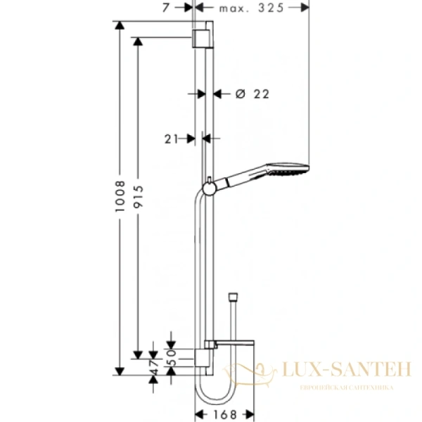 душевой гарнитур hansgrohe raindance select e 120 26621000 со штангой 90 см и мыльницей, хром