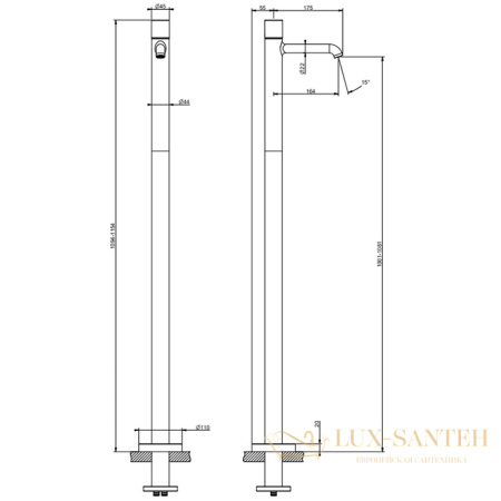смеситель для раковины напольный gessi habito unito 70095.706, black metal pvd